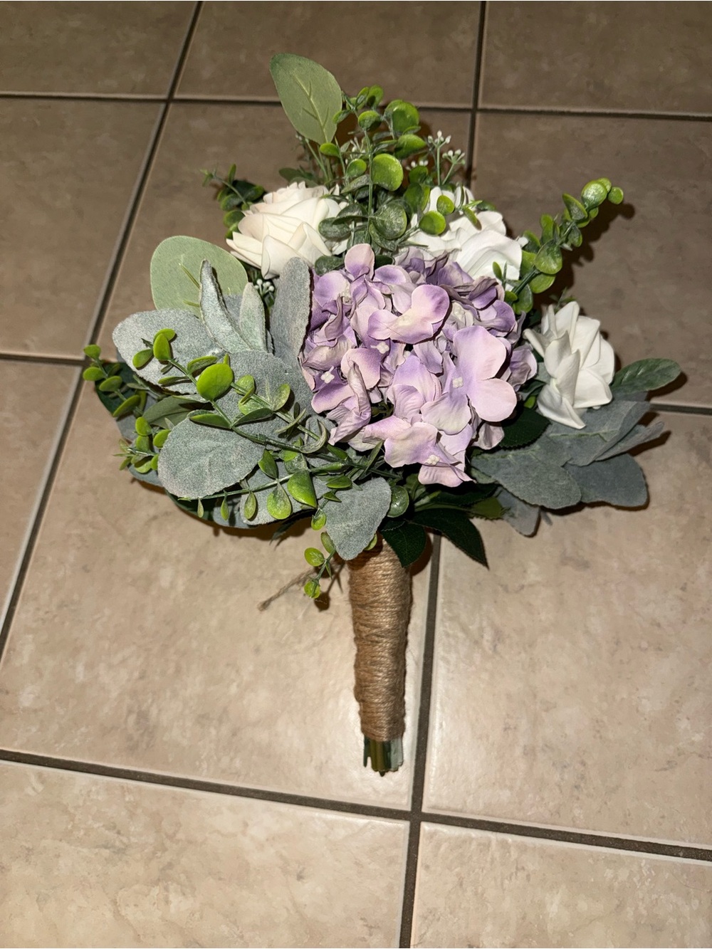 Artificial Lavender Hydrangea and White Rose Bouquet - Home Accent
